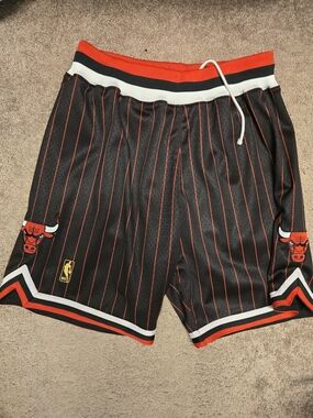 Mitchell & Ness Black with Red Pinstripe Chicago Bulls Athletic Shorts